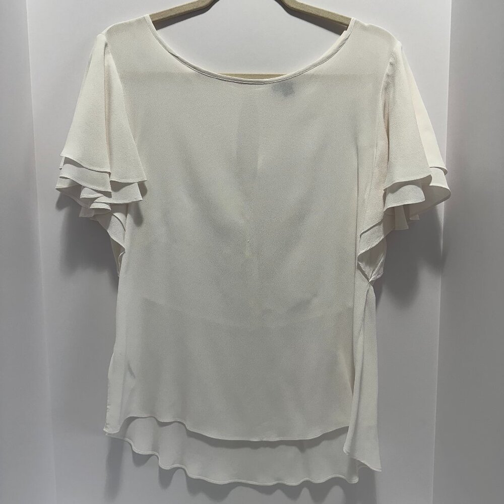 ANN TAYLOR Women's Ruffle Sleeve Pullover Blouse I Top; Color: Off-White